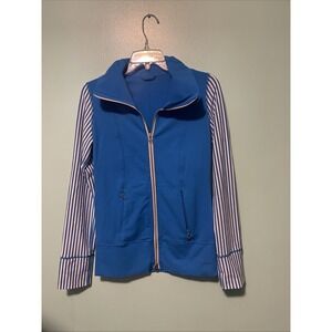 Lululemon Daily Yoga Jacket Blue White Stripe Full Zip Stretch Womens Size 4